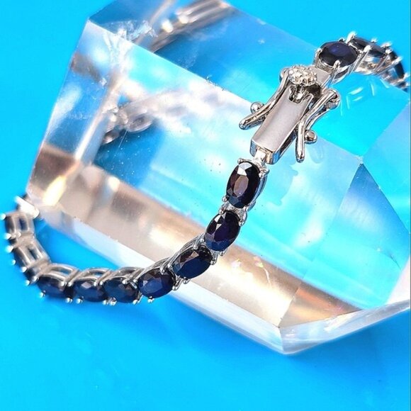 Natural Blue Sapphire 925 Sterling Silver Tennis Bracelet 7" - Picture 13 of 13